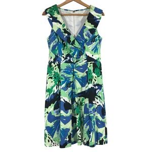 Calvin Klein Women's Size 8 Floral‎ Print Sheath Dress Green Blue Knee Length